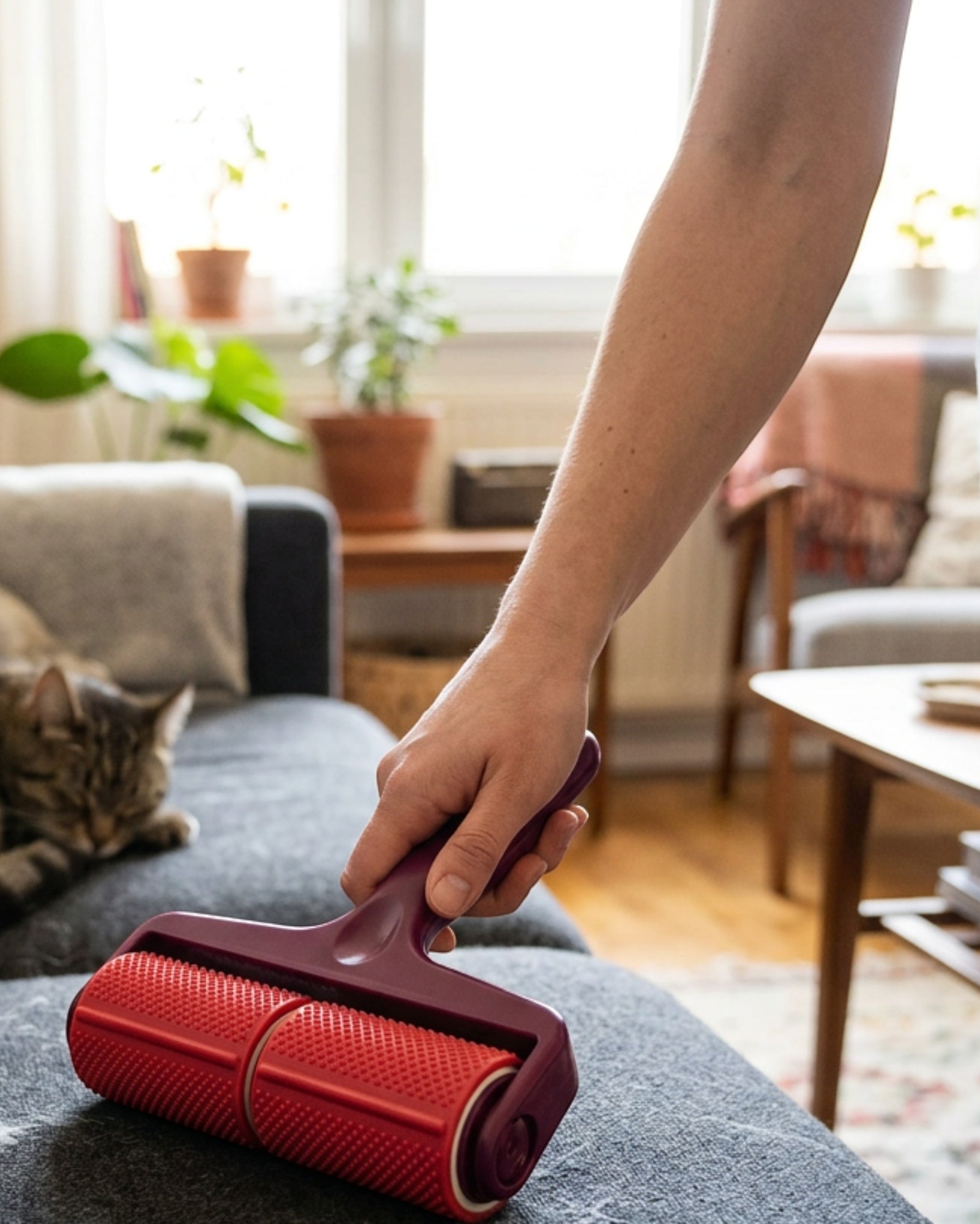 Donp Manual Chamber Lint Roller 19 cm Plum Red - Lifestyle view